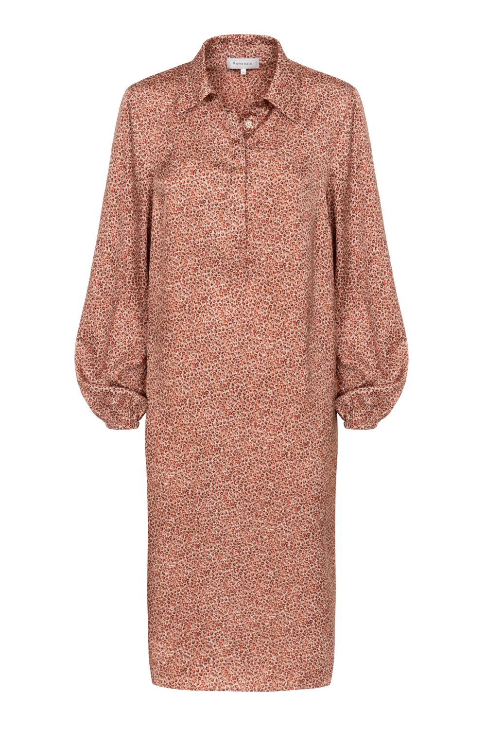 Robe midi marron, à col chemise et manches longues