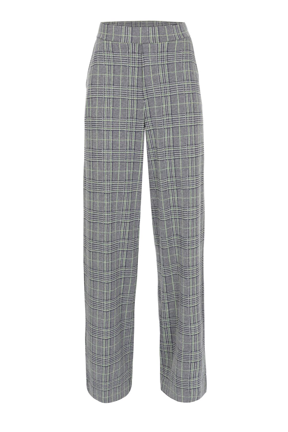 Pantalon à carreaux bleu-vert et gris, coupe ample