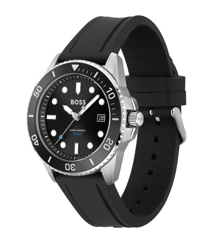 Boss - Ace - Homme -  Bracelet Noir -  Cadran Noir - Boitier Argenté - 43 Mm - 20 Atm