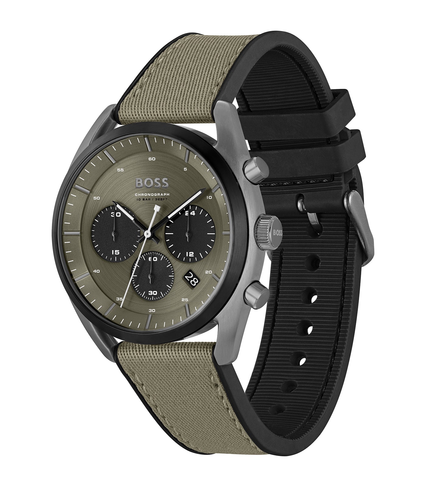 Boss - Top - Homme - Chrono - Bracelet Silicone Khaki - Boitier PVD Gris - Cadran Khaki