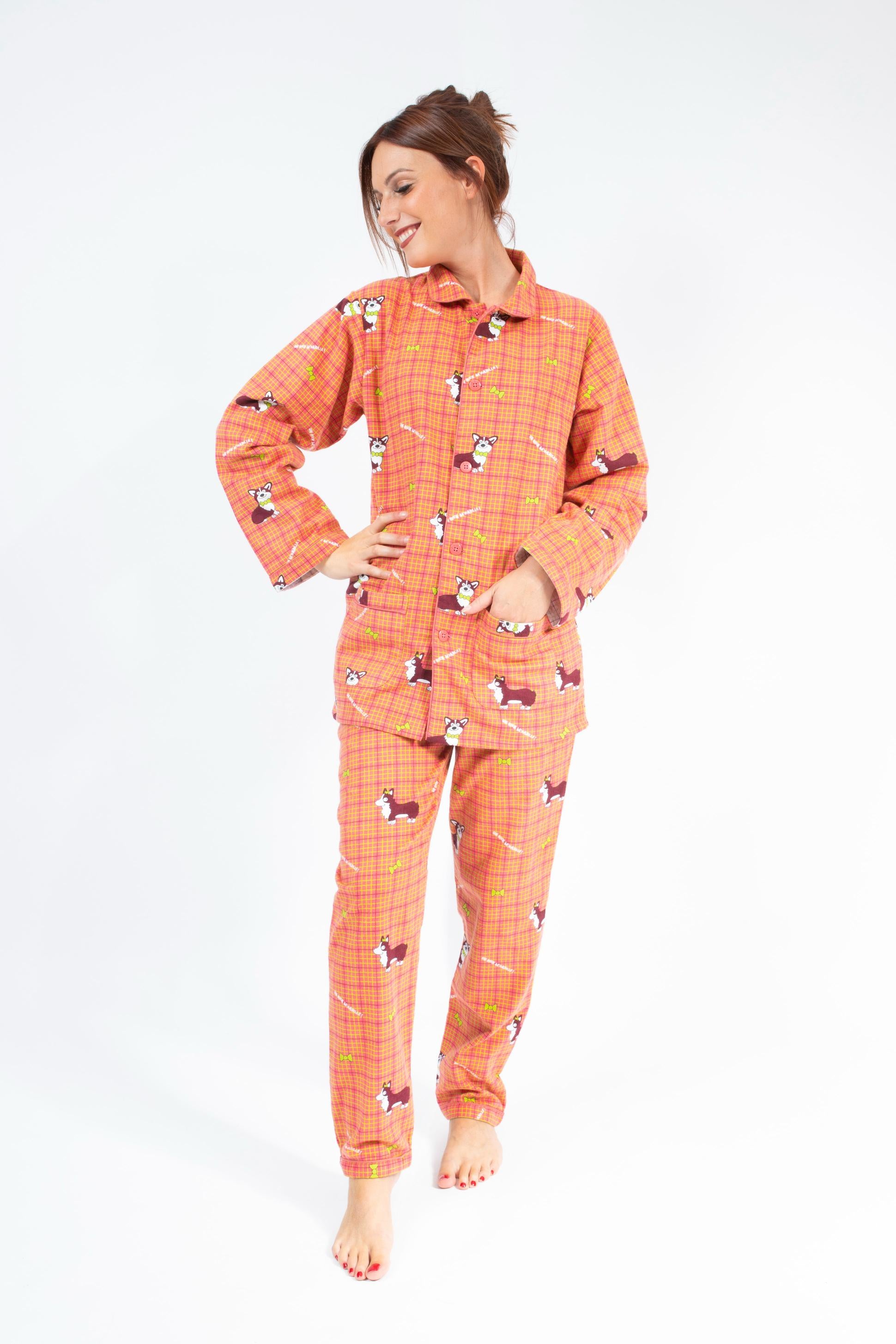 Pyjama en Flanelle Femme Rouge/Orange