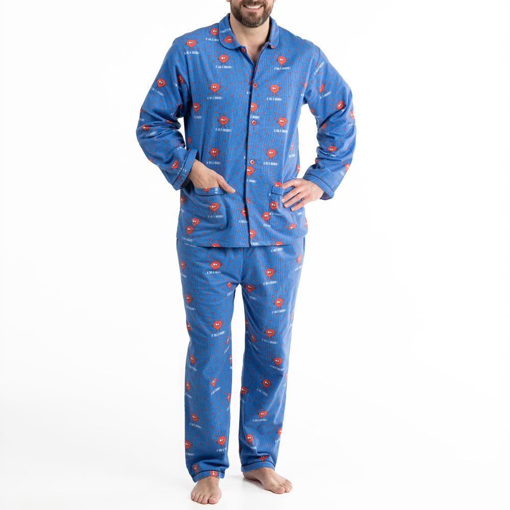 Pyjama Long - Homme - Bleu À Ligne