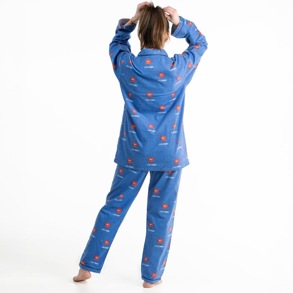 Pyjama Long - Femme - Bleu À Ligne