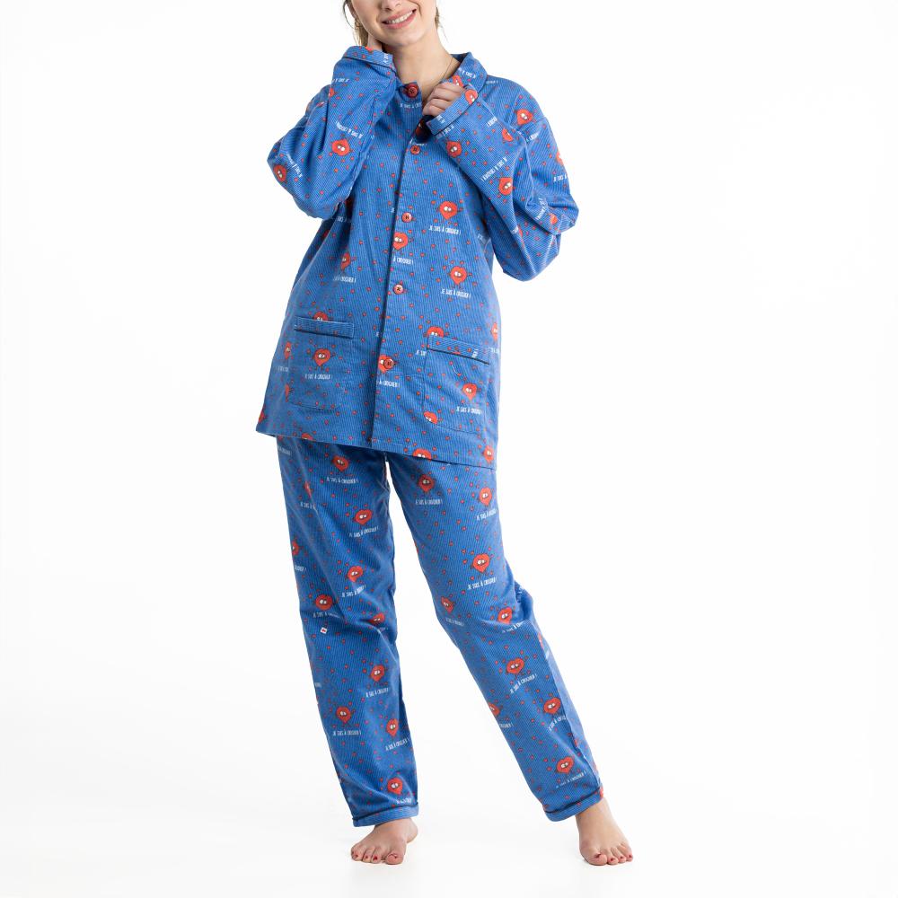 Pyjama Long - Femme - Bleu À Ligne