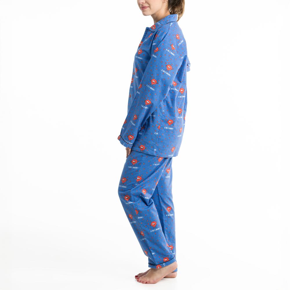 Pyjama Long - Femme - Bleu À Ligne