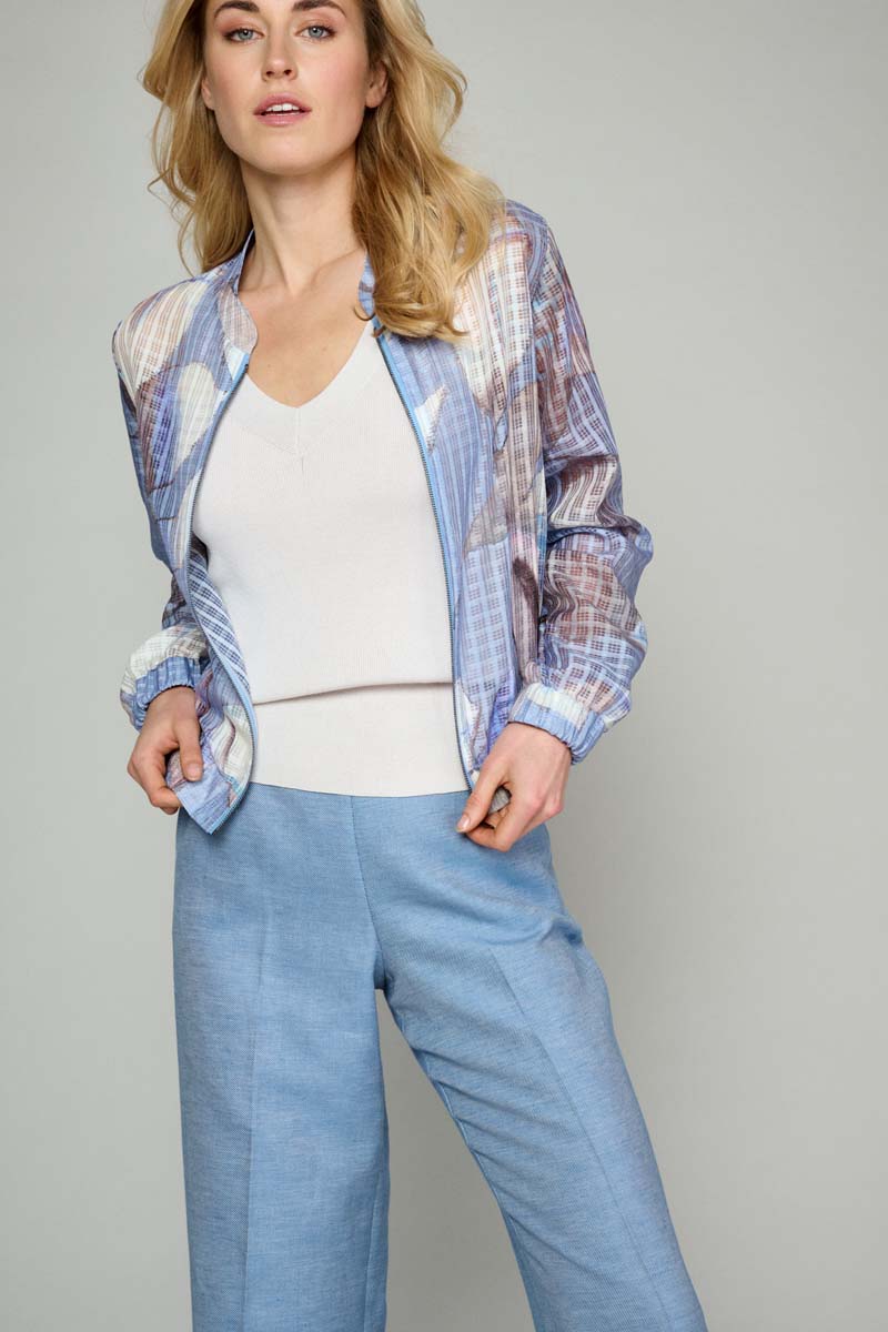 Blouson Bomber En Organza Imprimé - Bleu