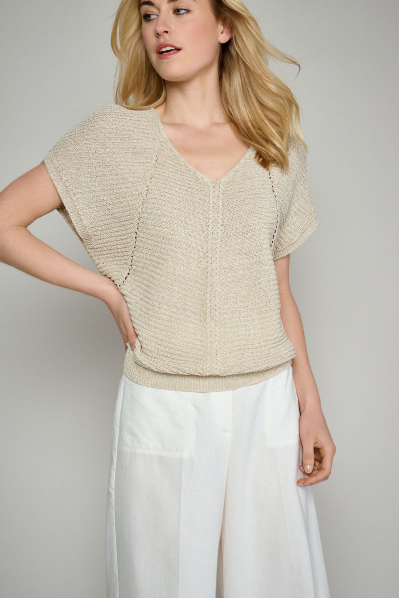 Pull En Maille Camel Avec Finitions Détaillées En Lurex - Sable