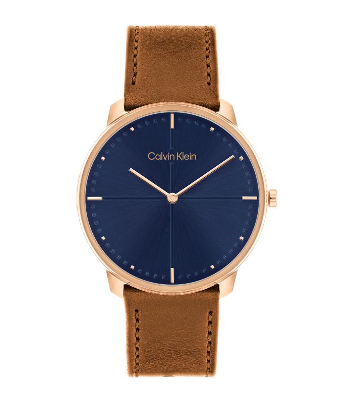 Calvin Klein - Timeless - Homme - Bracelet Camel -  Cadran Bleu - Boitier Carnation Gold