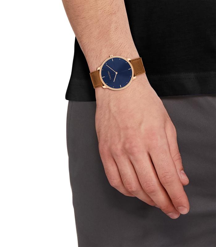 Calvin Klein - Timeless - Homme - Bracelet Camel -  Cadran Bleu - Boitier Carnation Gold