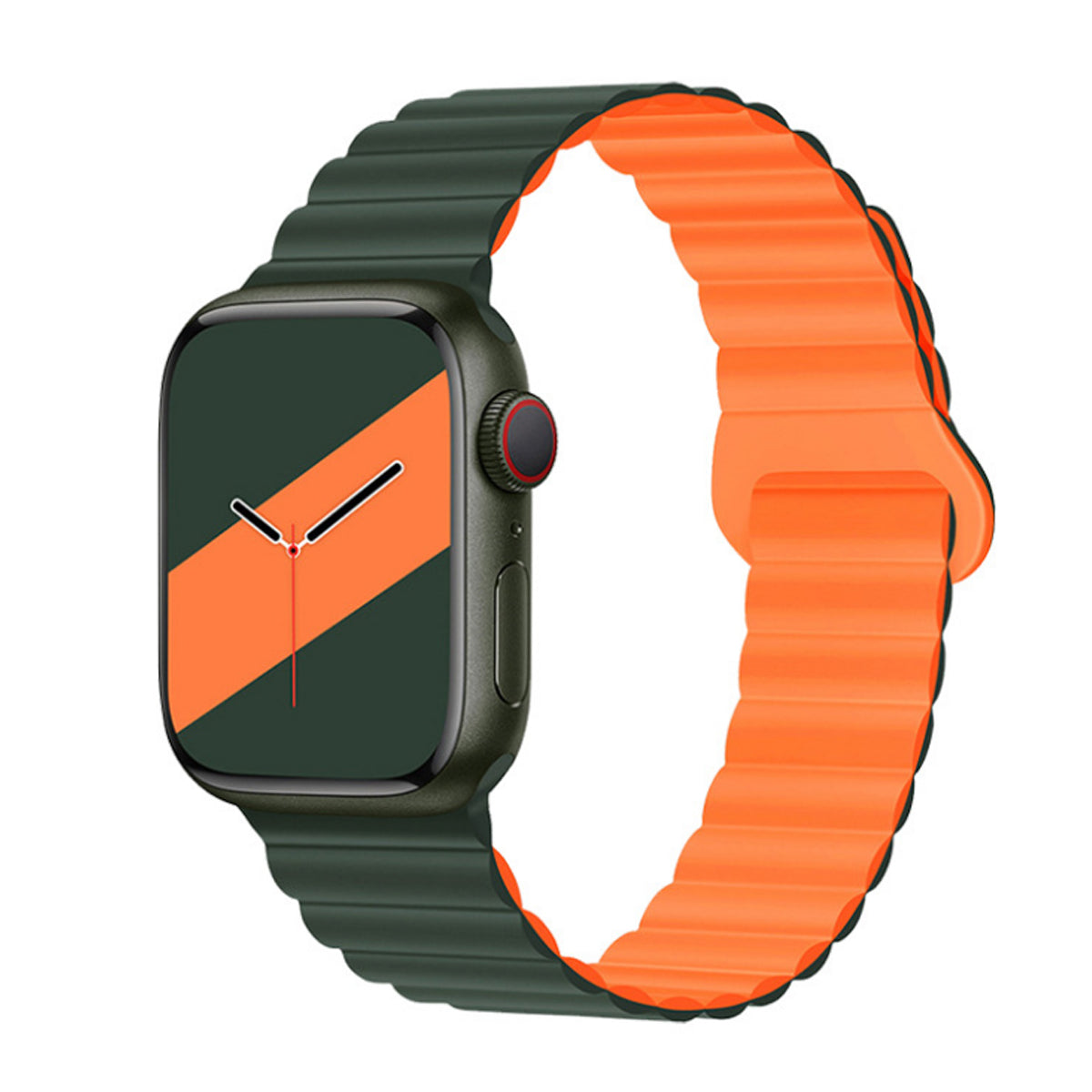 Bracelet Compatible Apple Watch 42/44/45/49 Mm - Vert Fonce/Orange