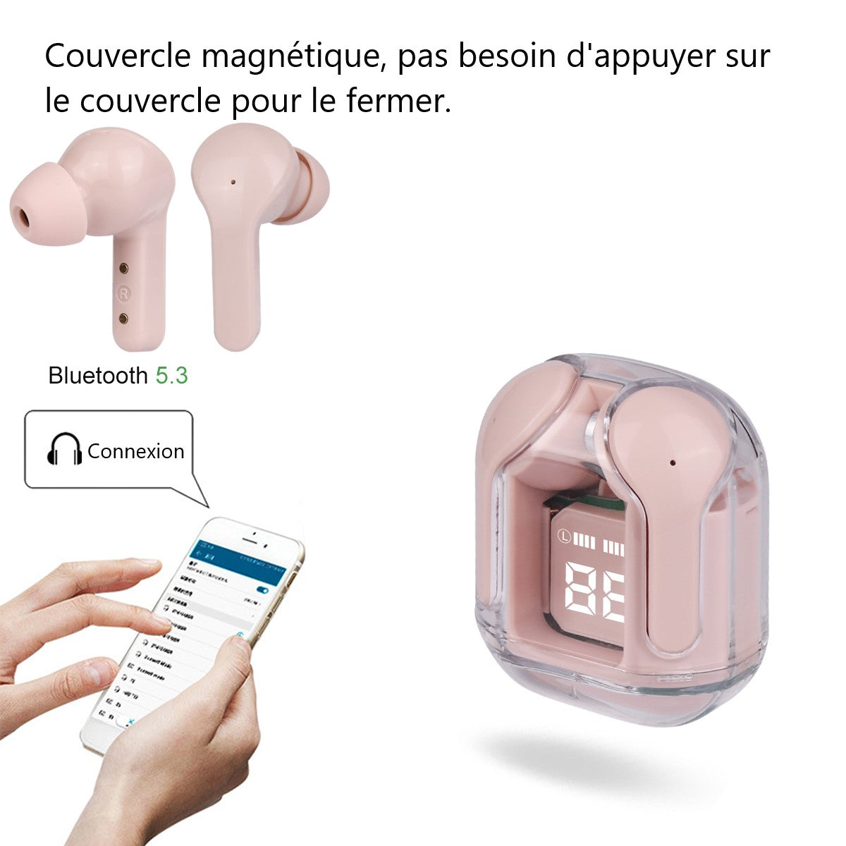 Ecouteurs Bluetooth Sans Fil - Rose