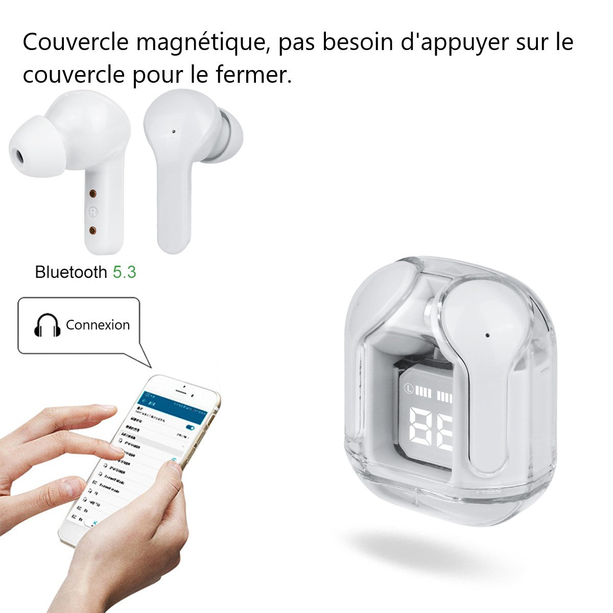 Ecouteurs Bluetooth Sans Fil - Blanc