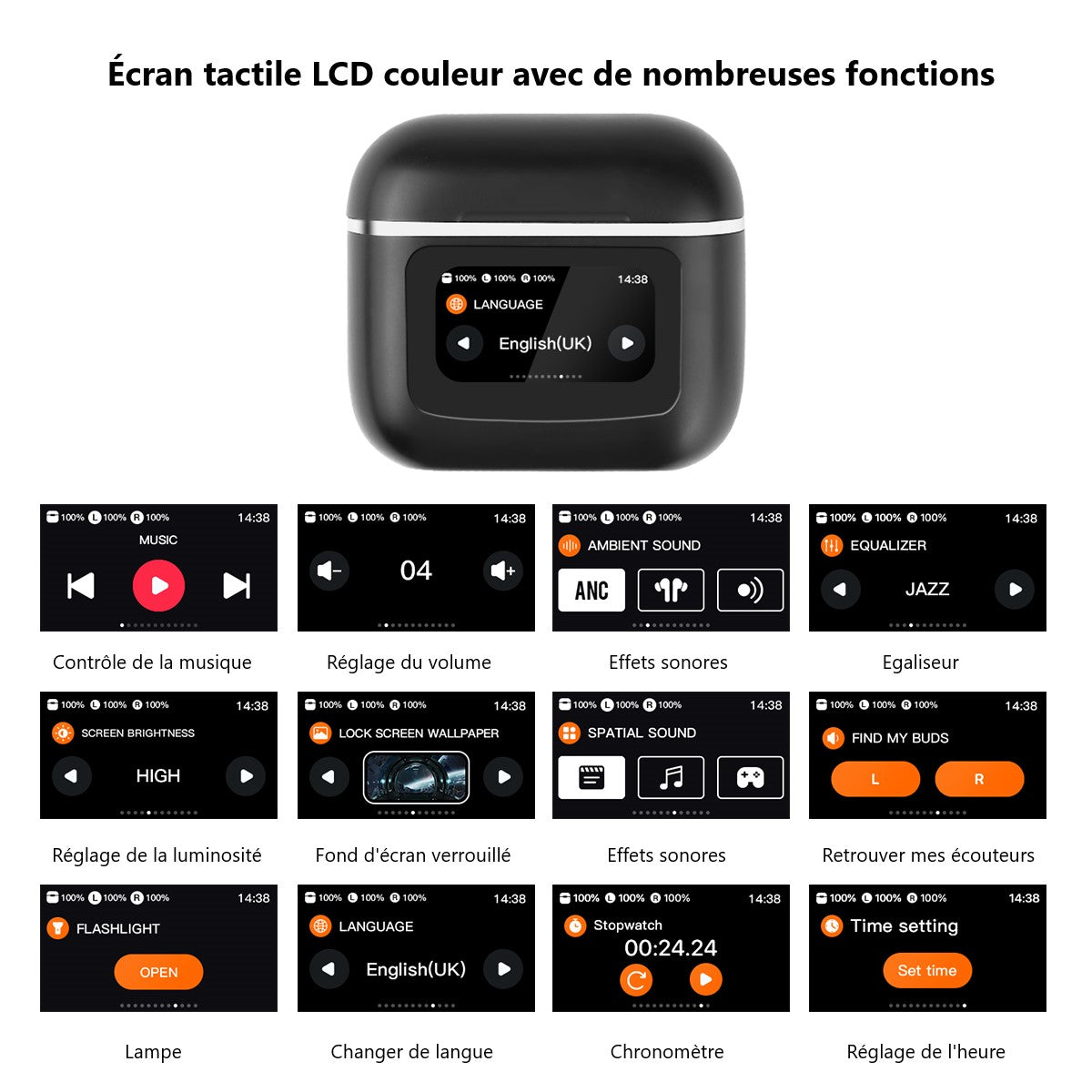 Ecouteurs  Avec Ecran Led Bluetooth - Noir