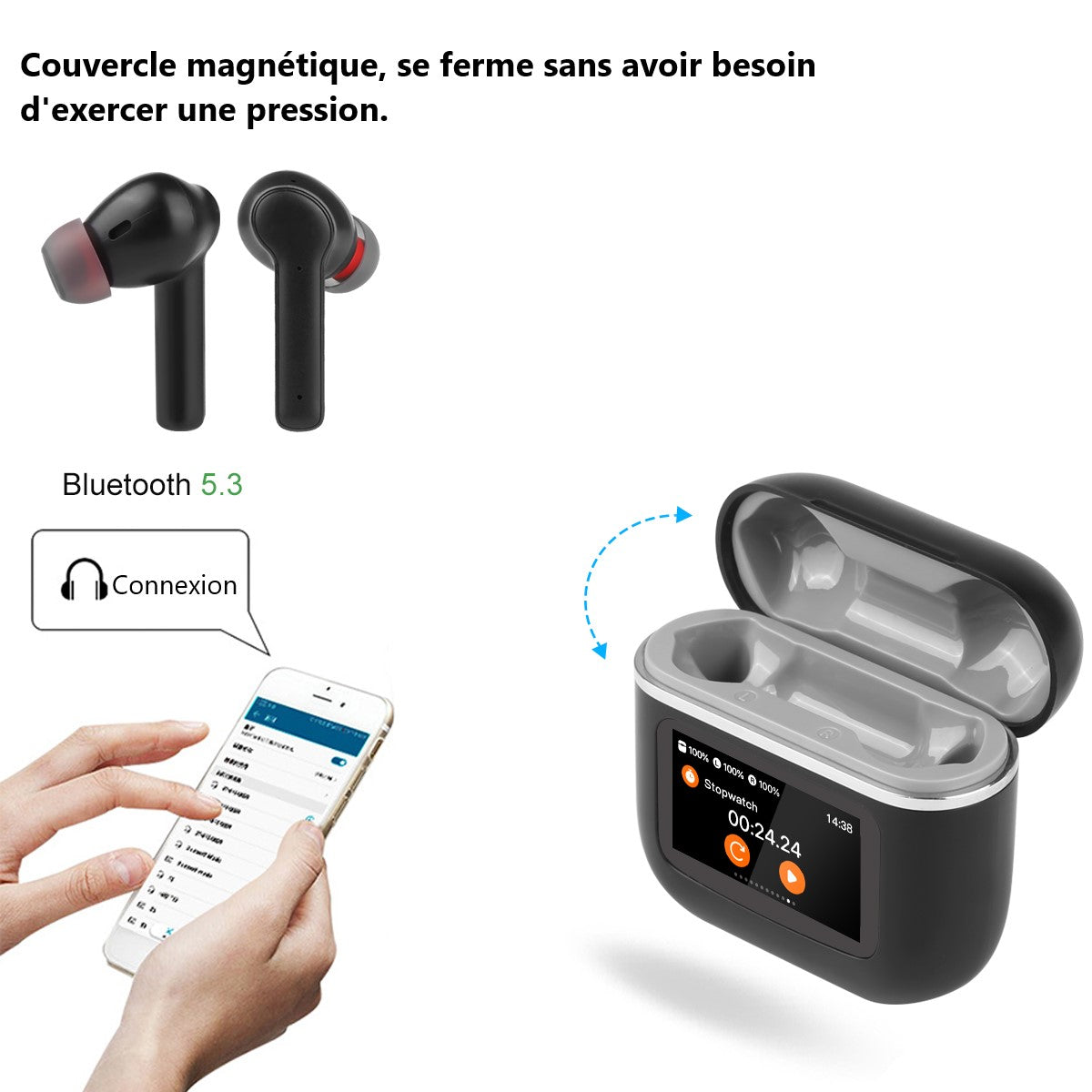 Ecouteurs  Avec Ecran Led Bluetooth - Noir