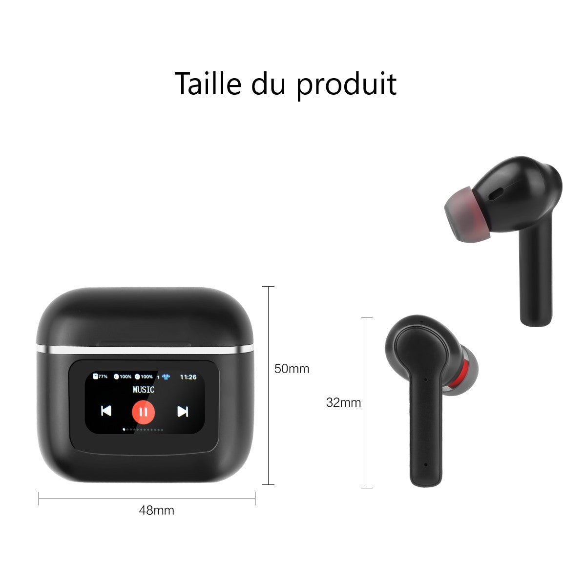 Ecouteurs  Avec Ecran Led Bluetooth - Noir