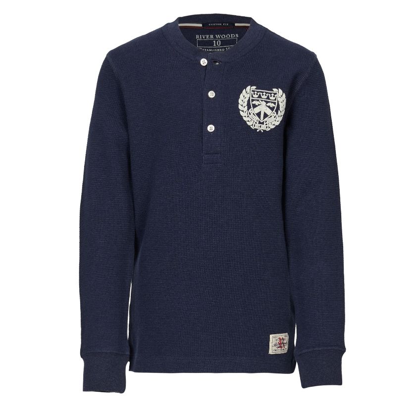 Garçon T-shirt Henley Bleu Denim En Bleu