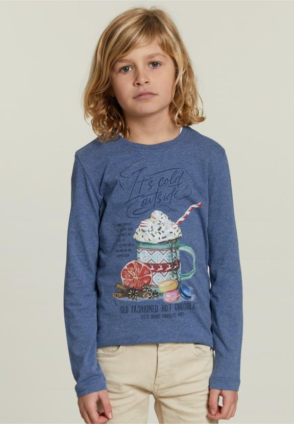 T-shirt en coton fantaisie mélange denim - bleu