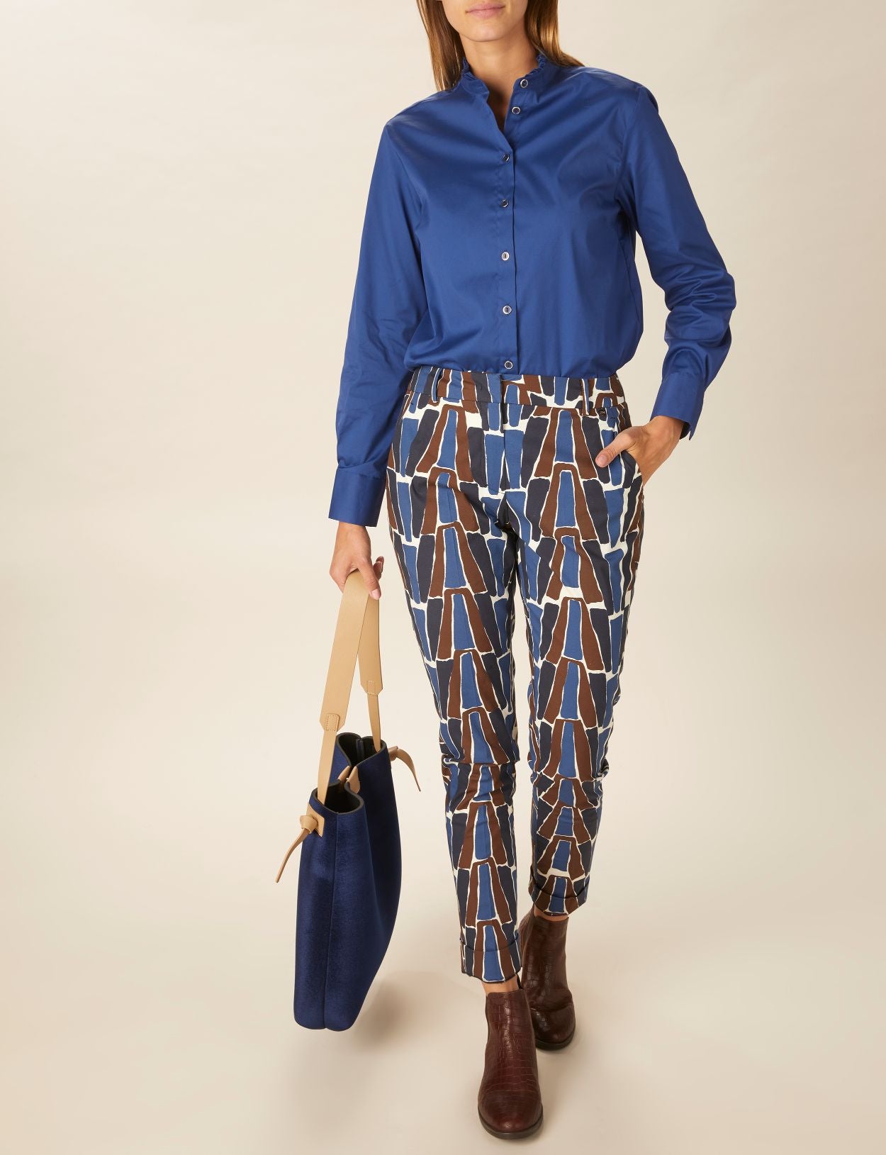 Femme Pantalon Chino En Coton Bleu