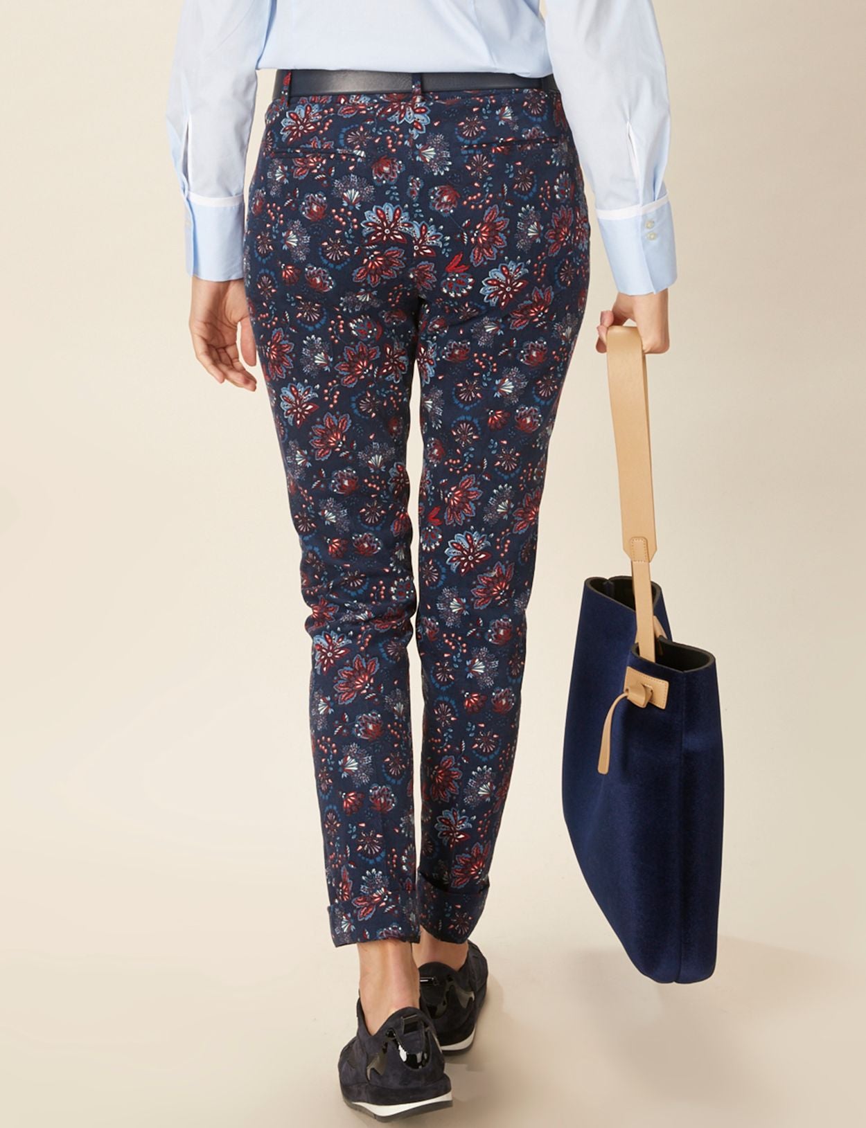 Femme Pantalon Chino En Coton Bleu