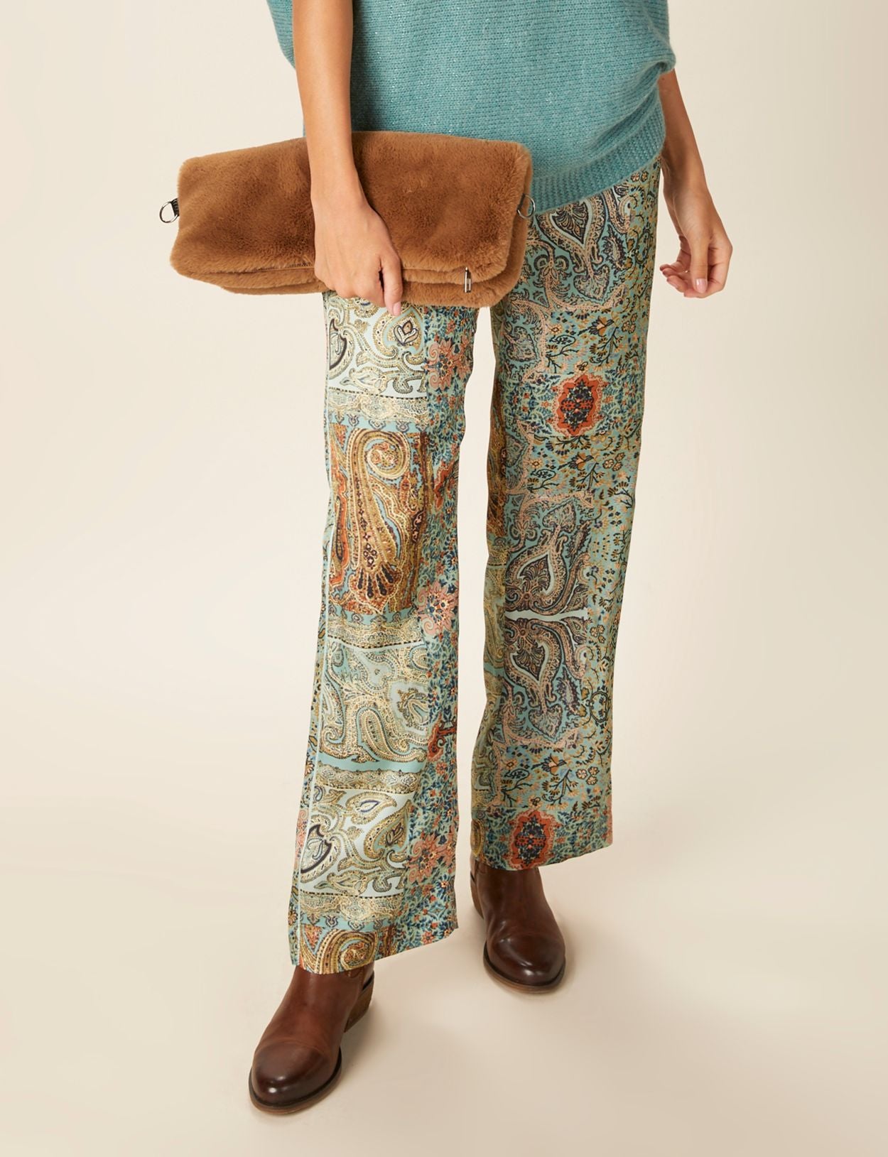 Femme Pantalon Droit En Viscose Multicolore