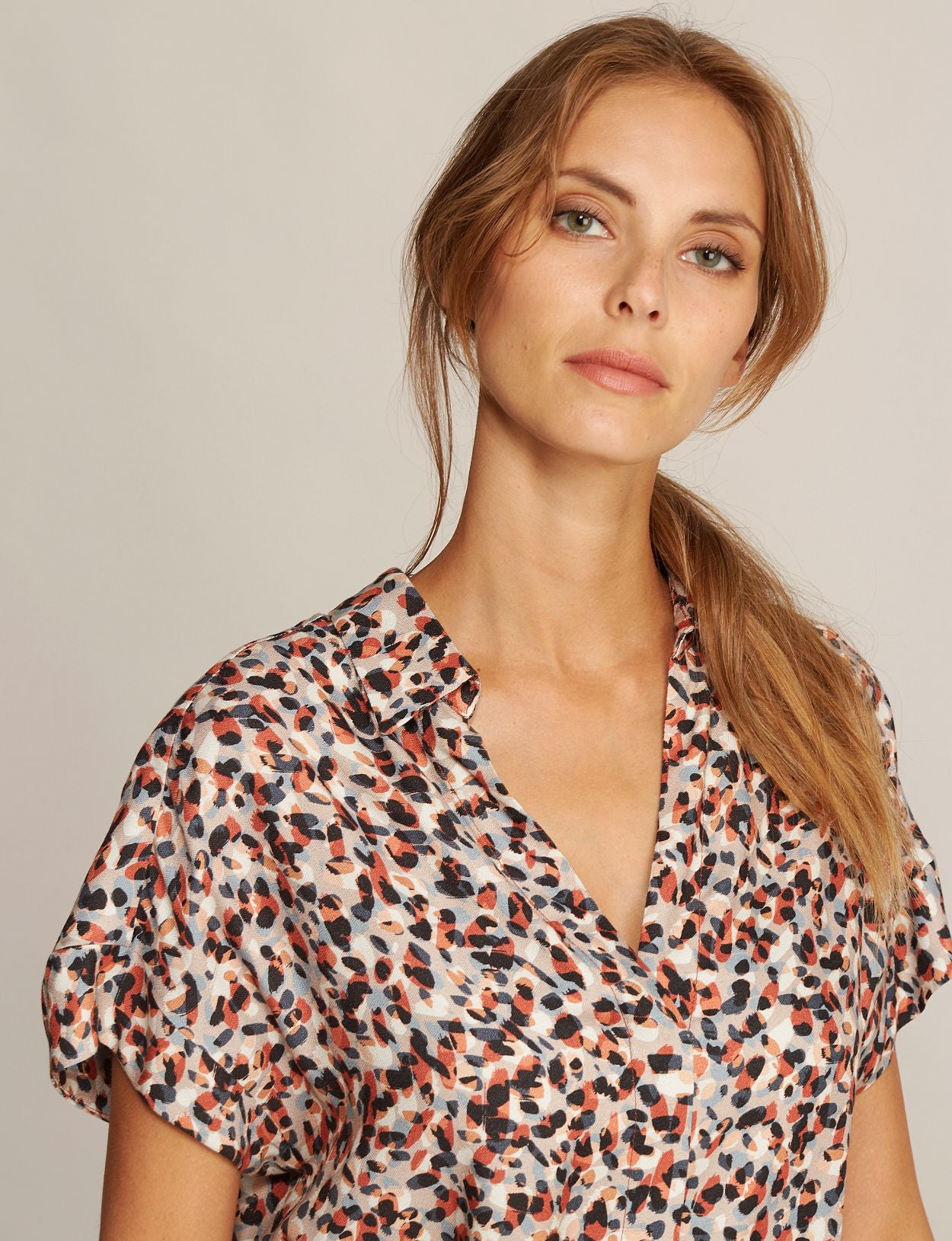 Femme Robe En Viscose À Manches Courtes, Motif Multicolore