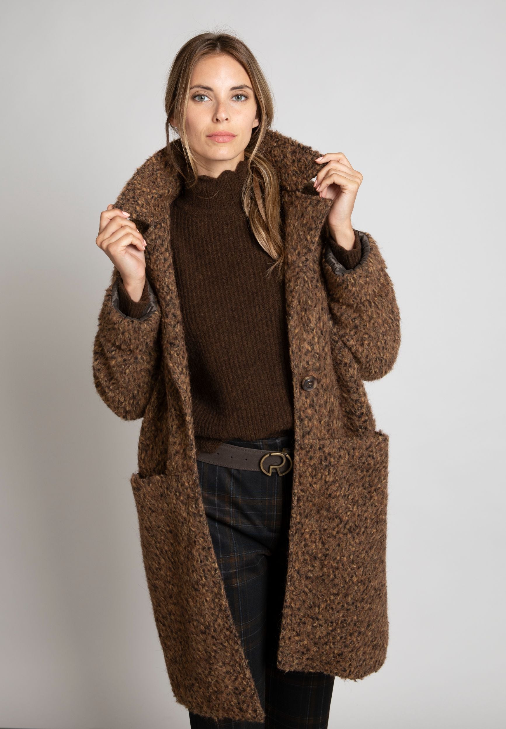 Femme Manteau En Laine Marron