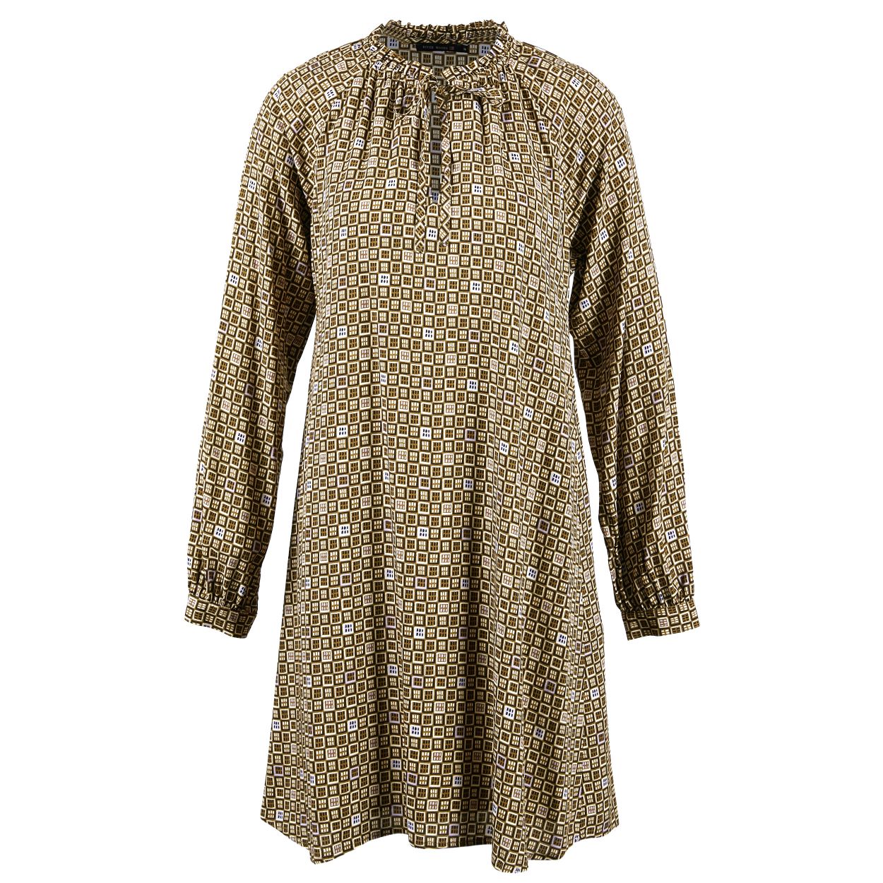 Femme Robe En Viscose Avec Col À Volants En Multi