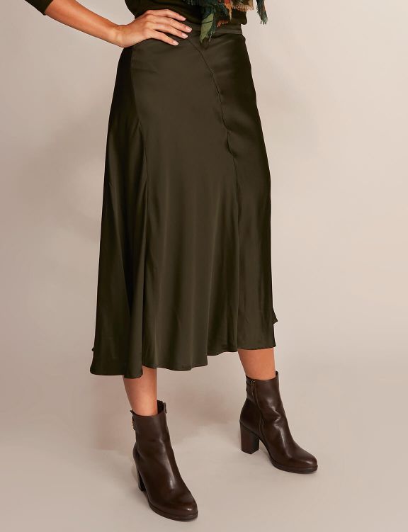 Femme Jupe Midi En Satin Vert