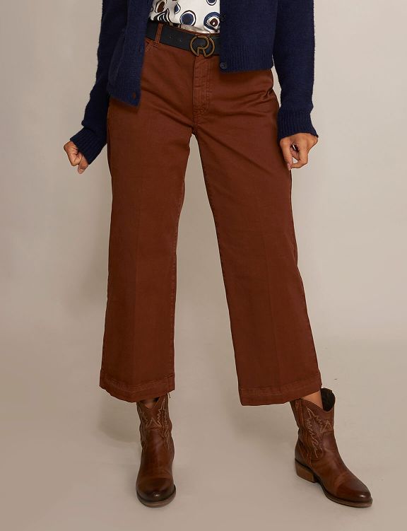 Femme Pantalon Large En Coton Coupé En Brun