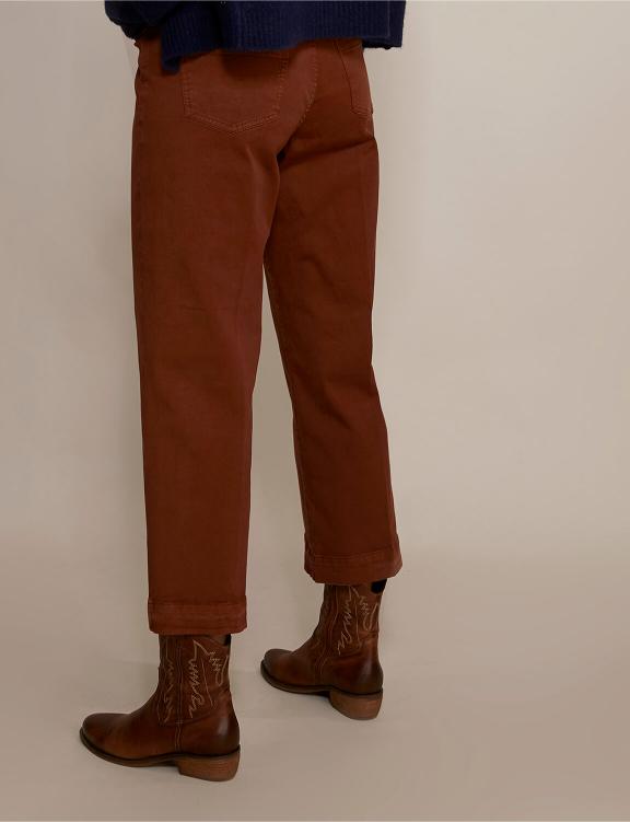 Pantalon Large en Coton Court en Marron