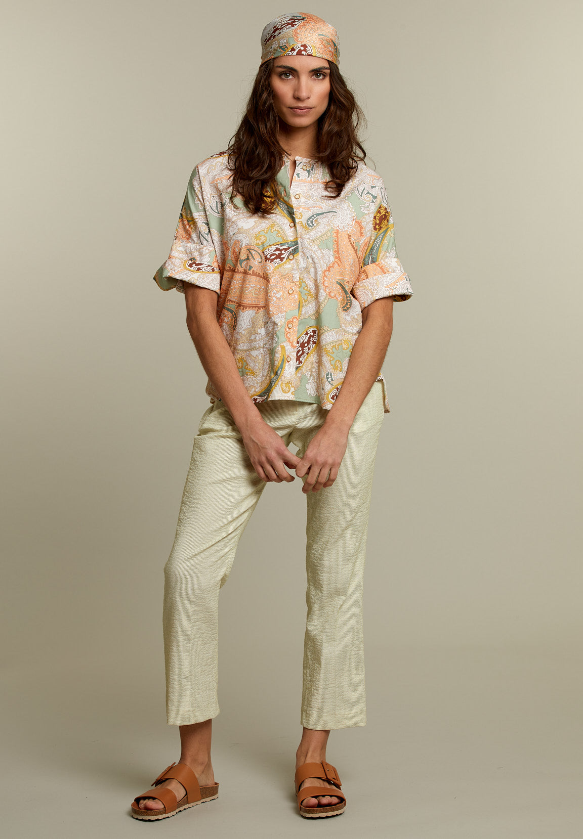 Pastel Paisley Collarless Shirt - Multi