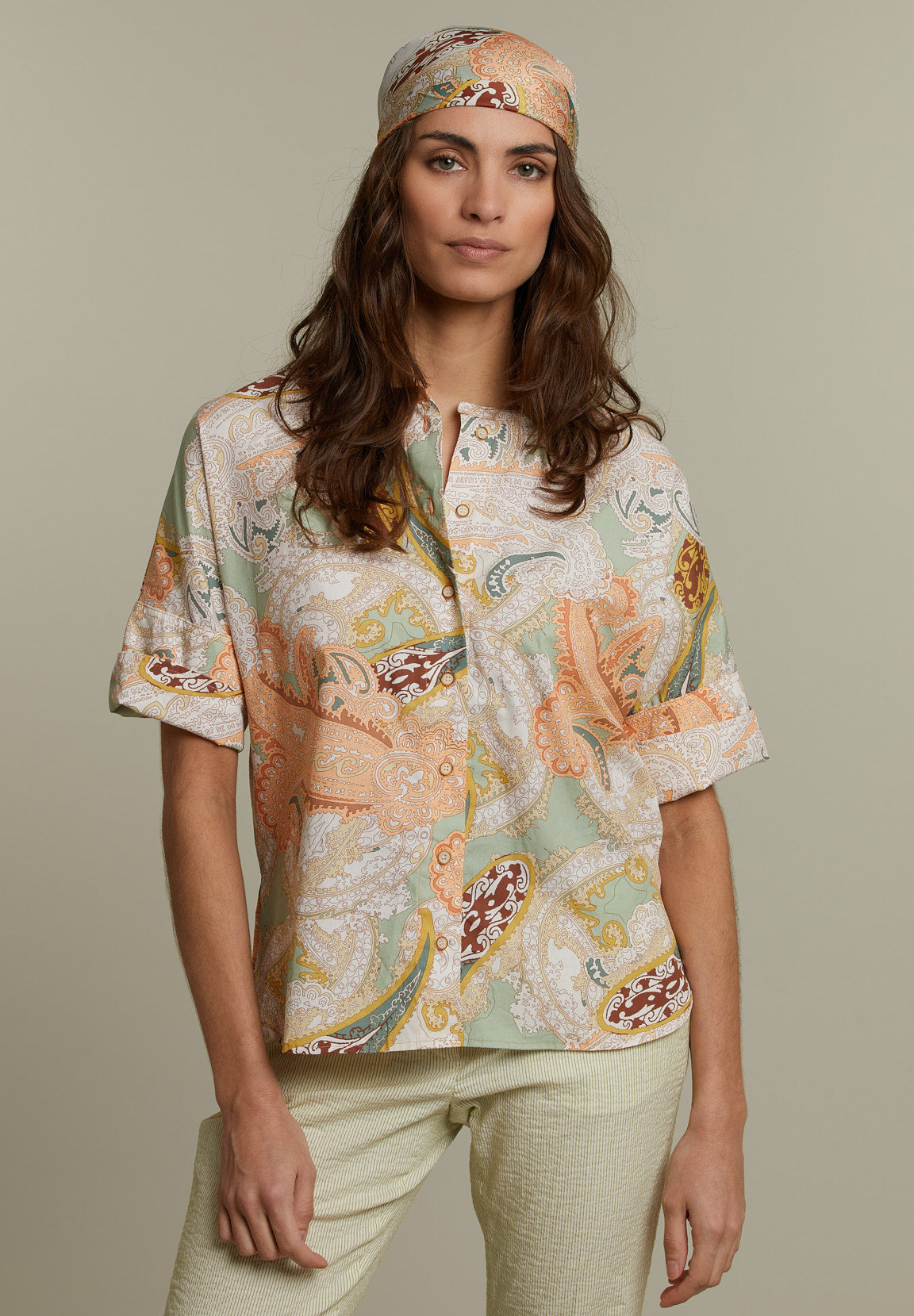 Pastel Paisley Collarless Shirt - Multi