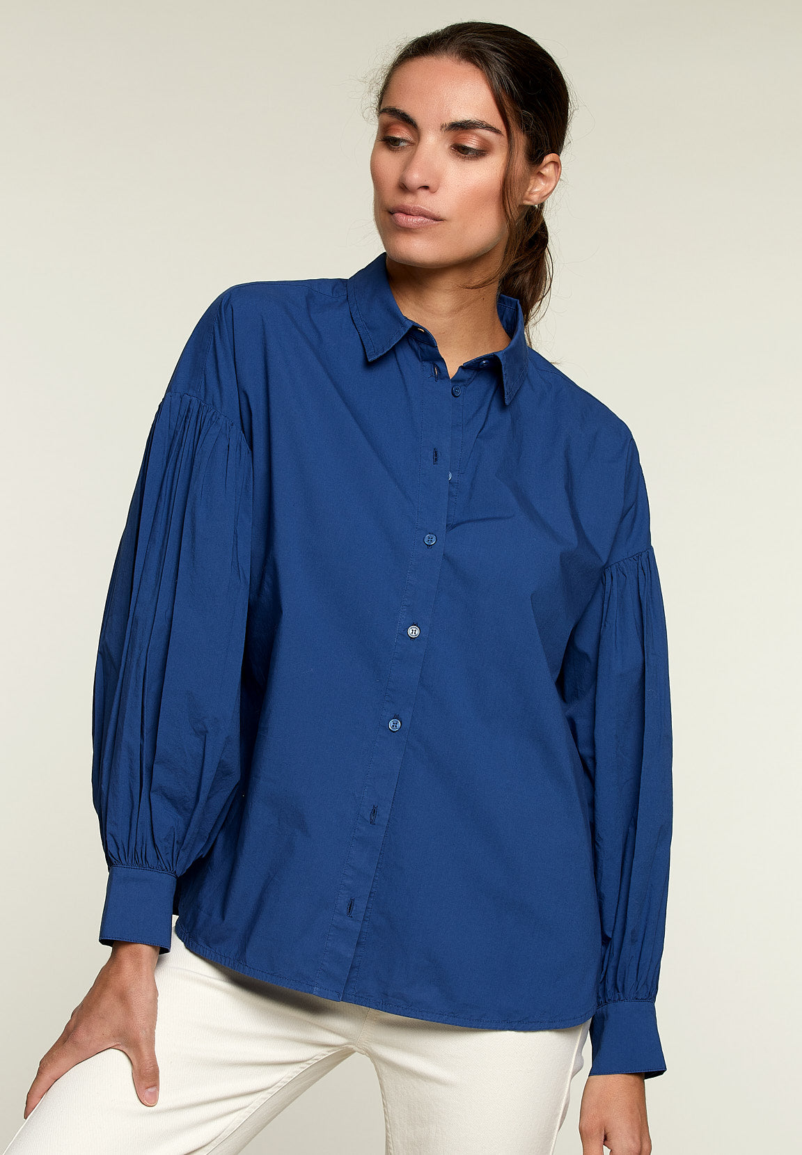 Blue Balloon Sleeves Shirt - Blue