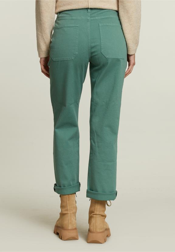 Pantalon Vert en Coton avec Poches Plaquées