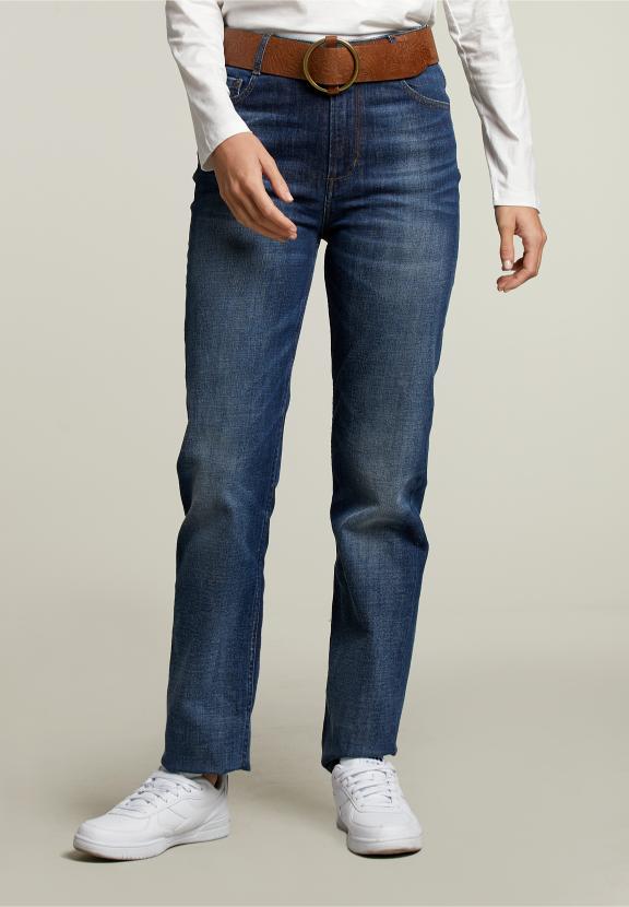 Jean droit taille haute en denim