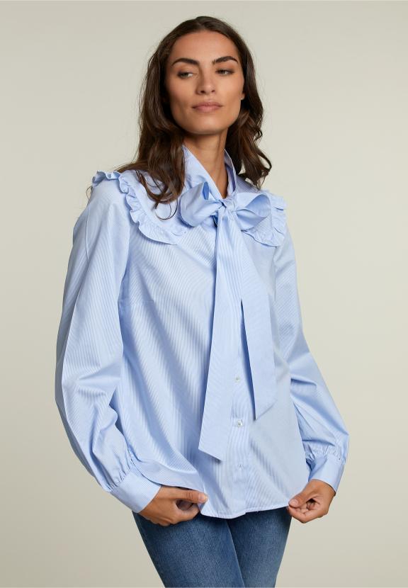 Chemise Rayée Bleu/Blanc avec Nœud