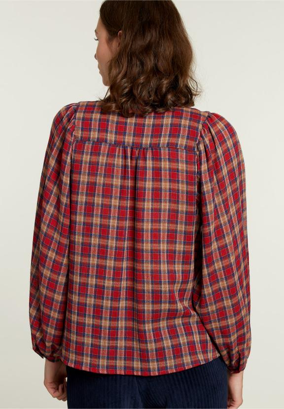 Blouse à col en V et plusieurs carreaux - Rouge