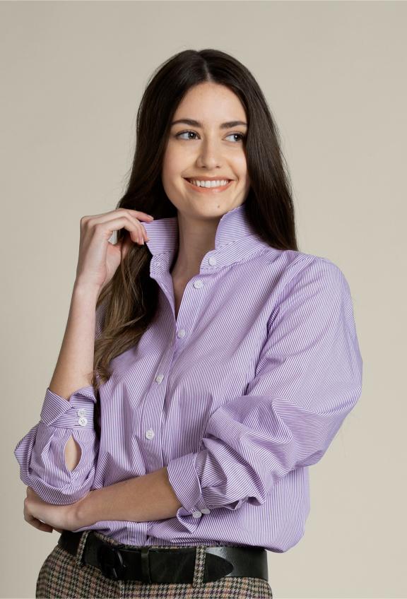 Chemise Rayée Violet/Blanc Avec Boutons