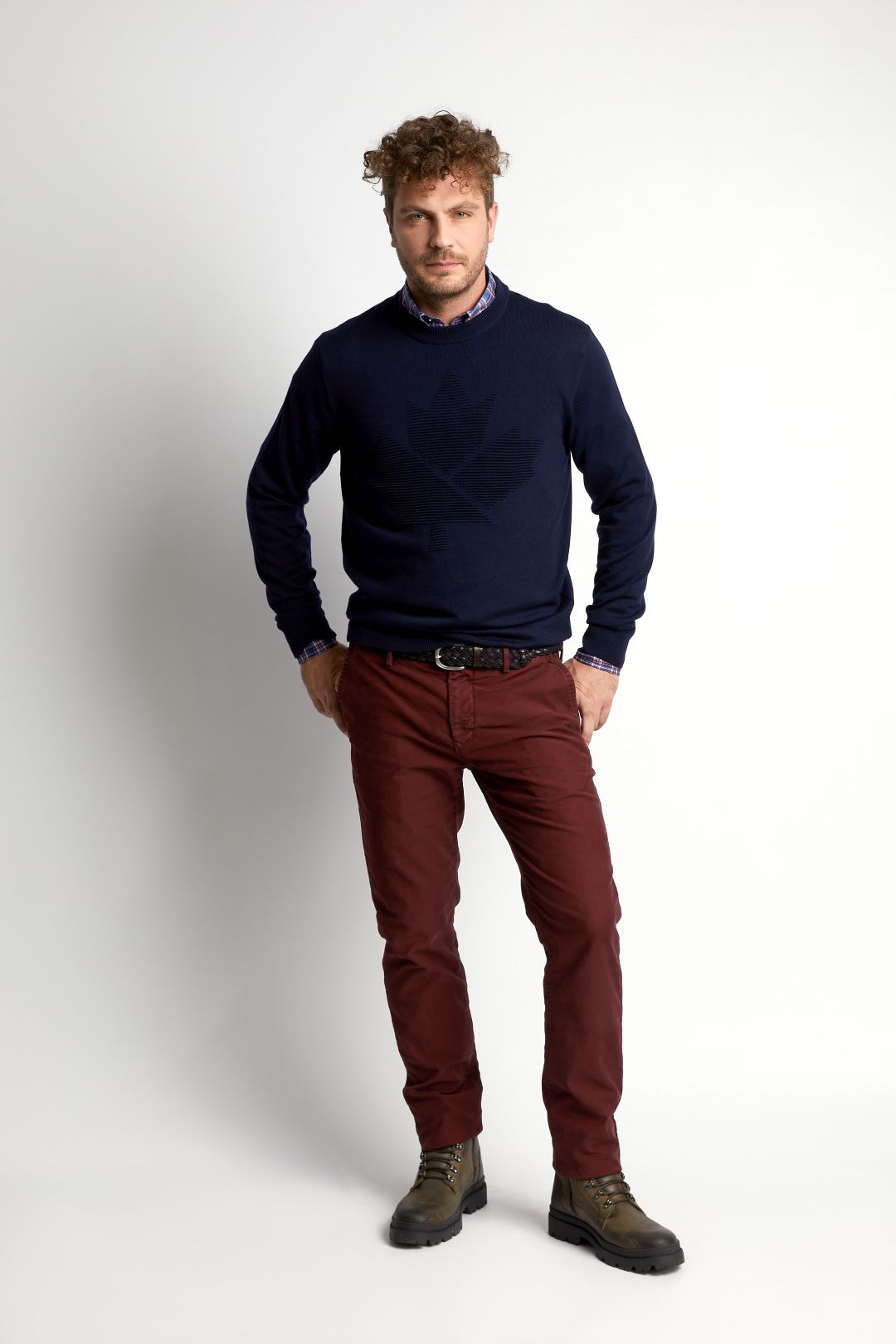 Homme Pull À Col Rond Bleu Marine