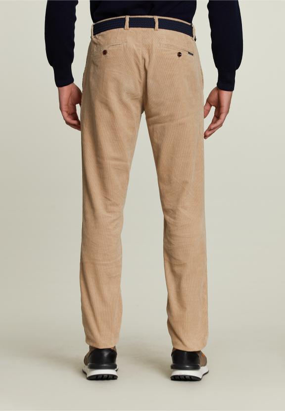 Pantalon en Velours Côtelé Beige Ajusté