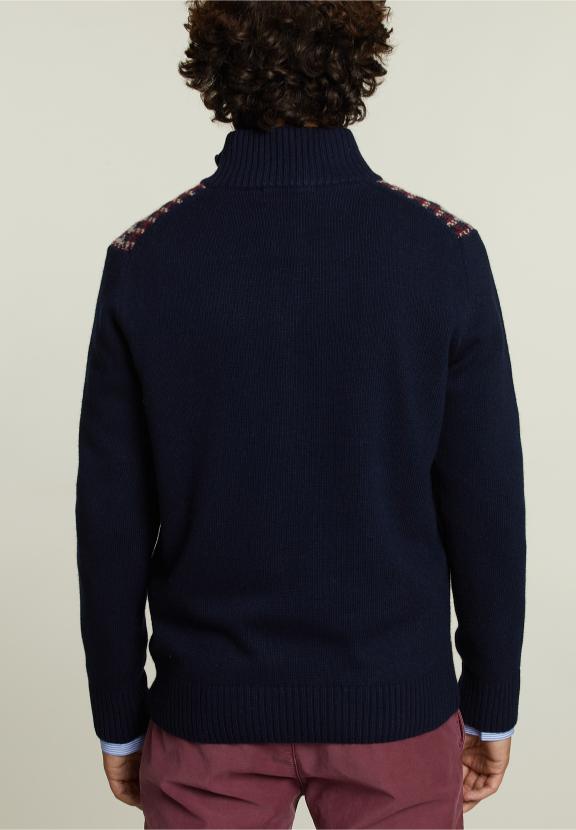 Pull en Laine Coupe Ajustée Navy/Montrose - Bleu