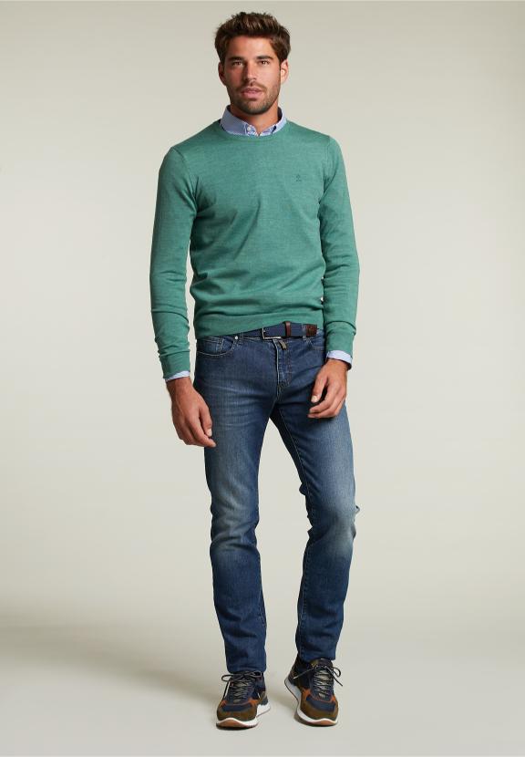 Pull en mérinos sur mesure à col rond Scotch Mix - Vert