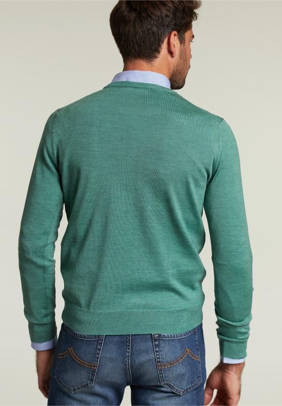 Pull en mérinos sur mesure à col rond Scotch Mix - Vert