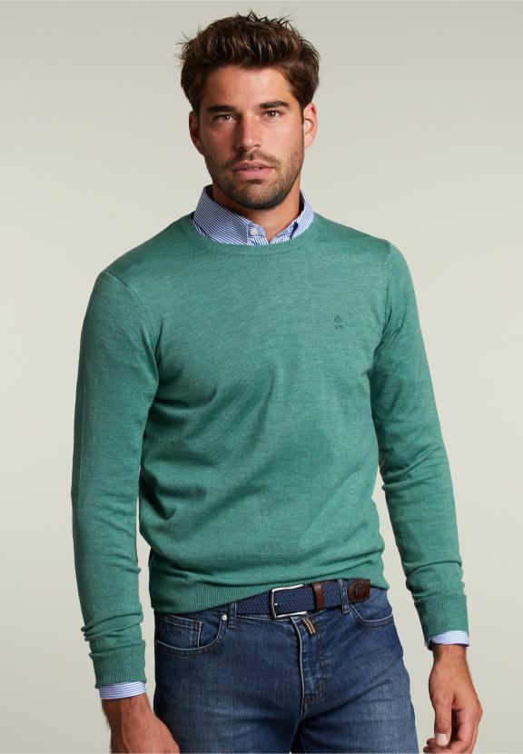 Pull en mérinos sur mesure à col rond Scotch Mix - Vert