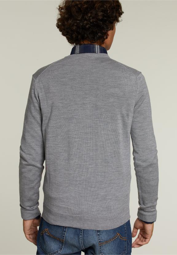 Pull en V sur mesure en mérinos Oxford Mix - Gris