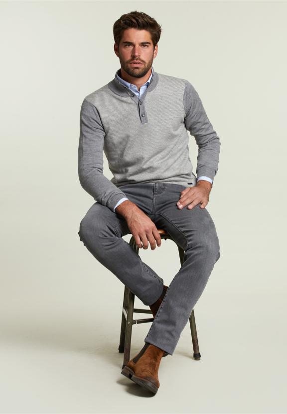 Pull en Mérinos Sur Mesure Oxford Mix - Gris