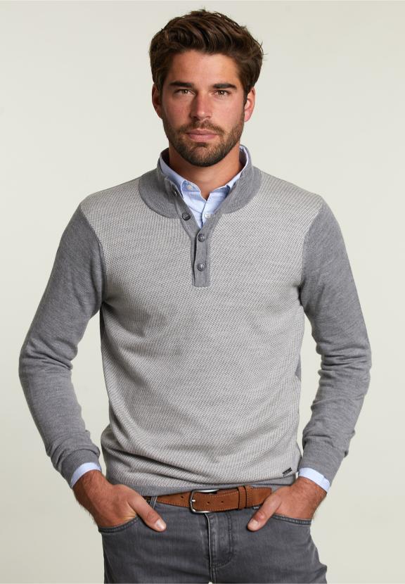 Pull en Mérinos Sur Mesure Oxford Mix - Gris