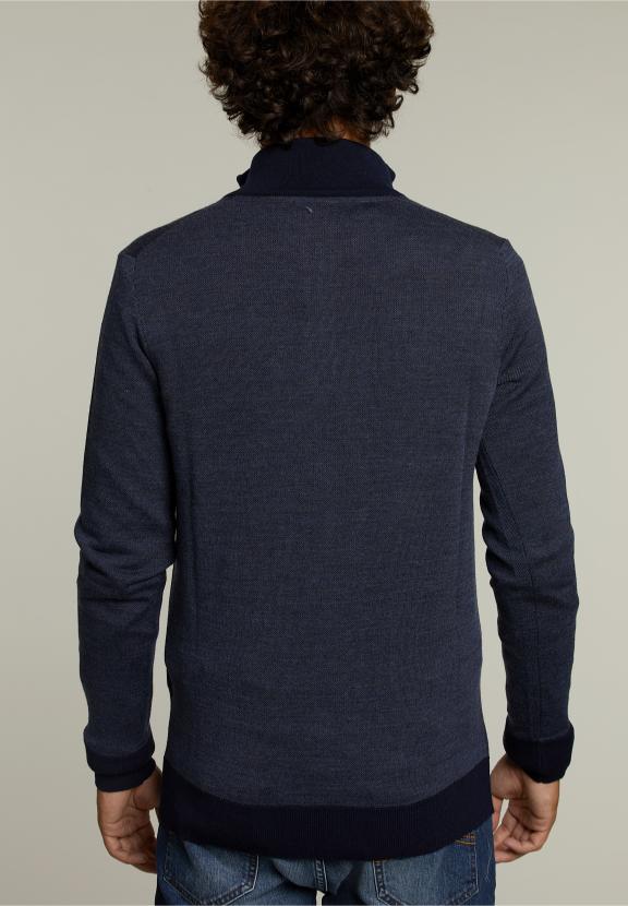 Pull en Mérinos Sur Mesure Navy/Cigar Mix - Bleu