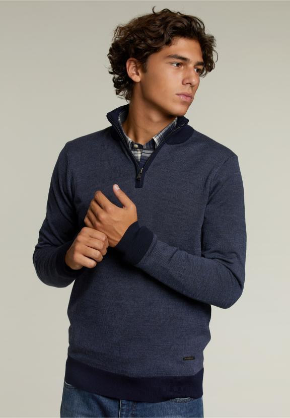 Pull en Mérinos Sur Mesure Navy/Cigar Mix - Bleu