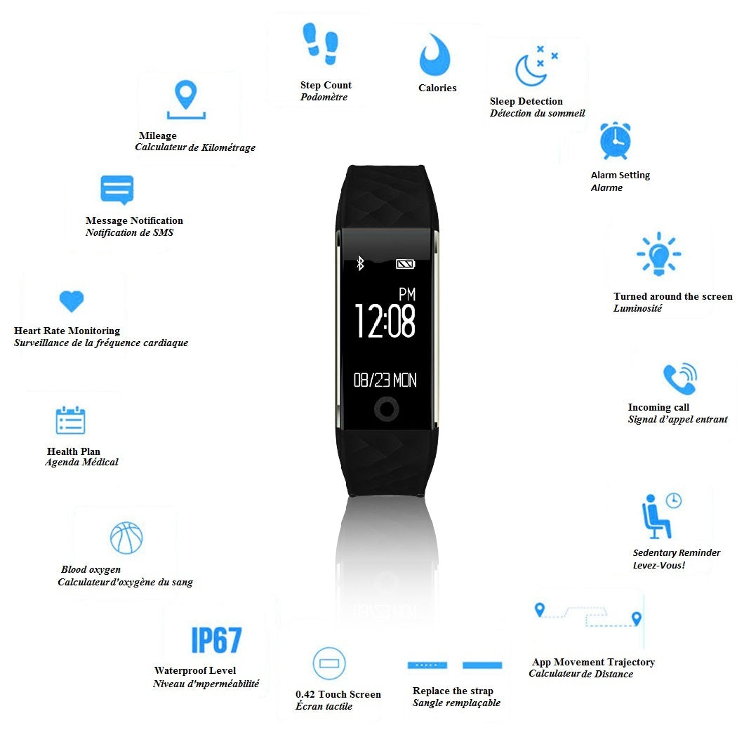 Montre Gps  Multi-Fonctions Compatible Ios&Android - Noir